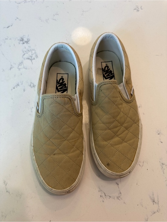 Vans Shoes - Vans Tan Diamond Pattern Slip On shoes size women’s 9